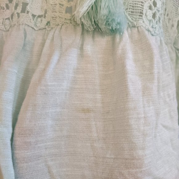Hollister Lace Light Turquoise Top with Tassels and 3/4 Length Sleeves - Picture 7 of 7